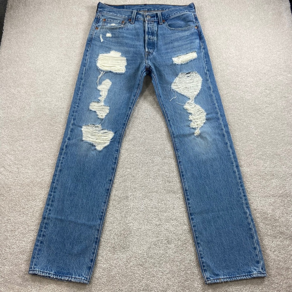 Levi's 501 Jeans Mens 31x32 (Fits 32x31.5) Distressed Ripped Button Fly